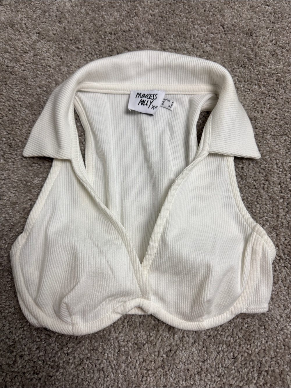 Princess Polly white Ribbed Collared Crop Top